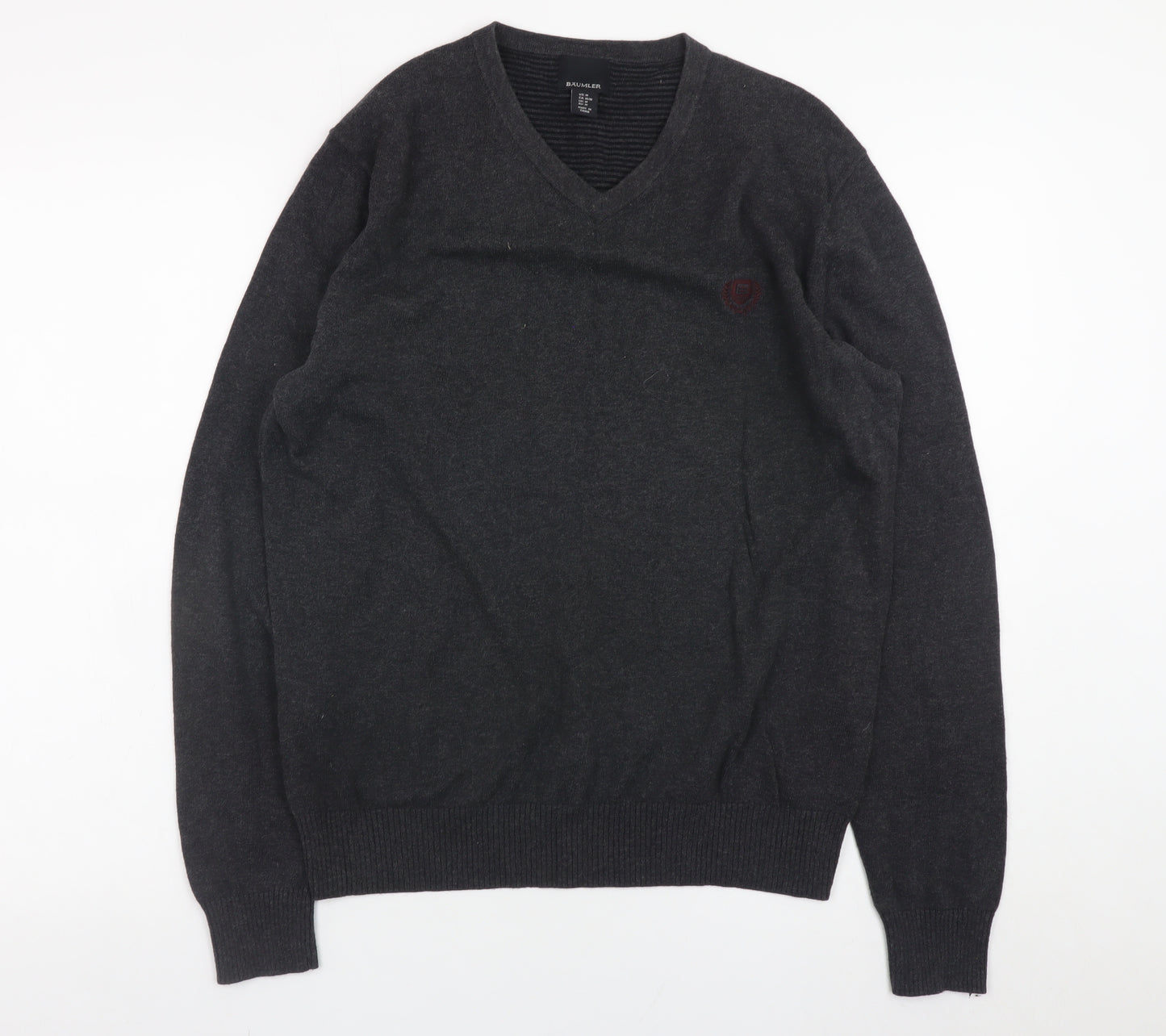 Baumler Men’s Grey Cotton V-Neck Jumper Size M Classic Knit