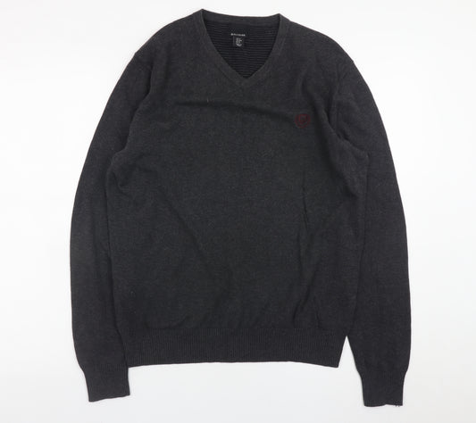 Baumler Men’s Grey Cotton V-Neck Jumper Size M Classic Knit