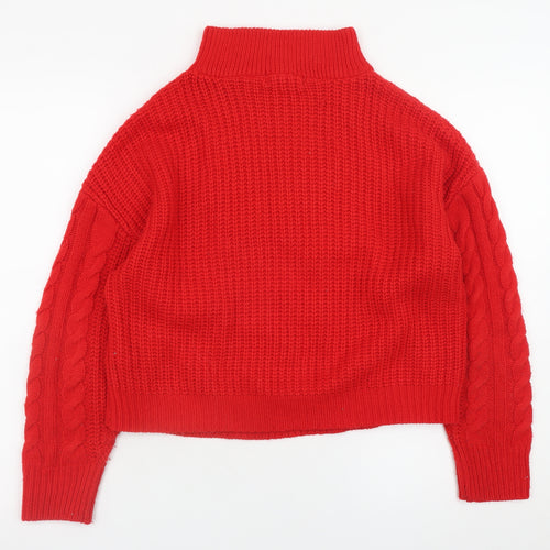 Brave Soul Women's Red Cable-Knit High Neck Zip Jumper Size 12