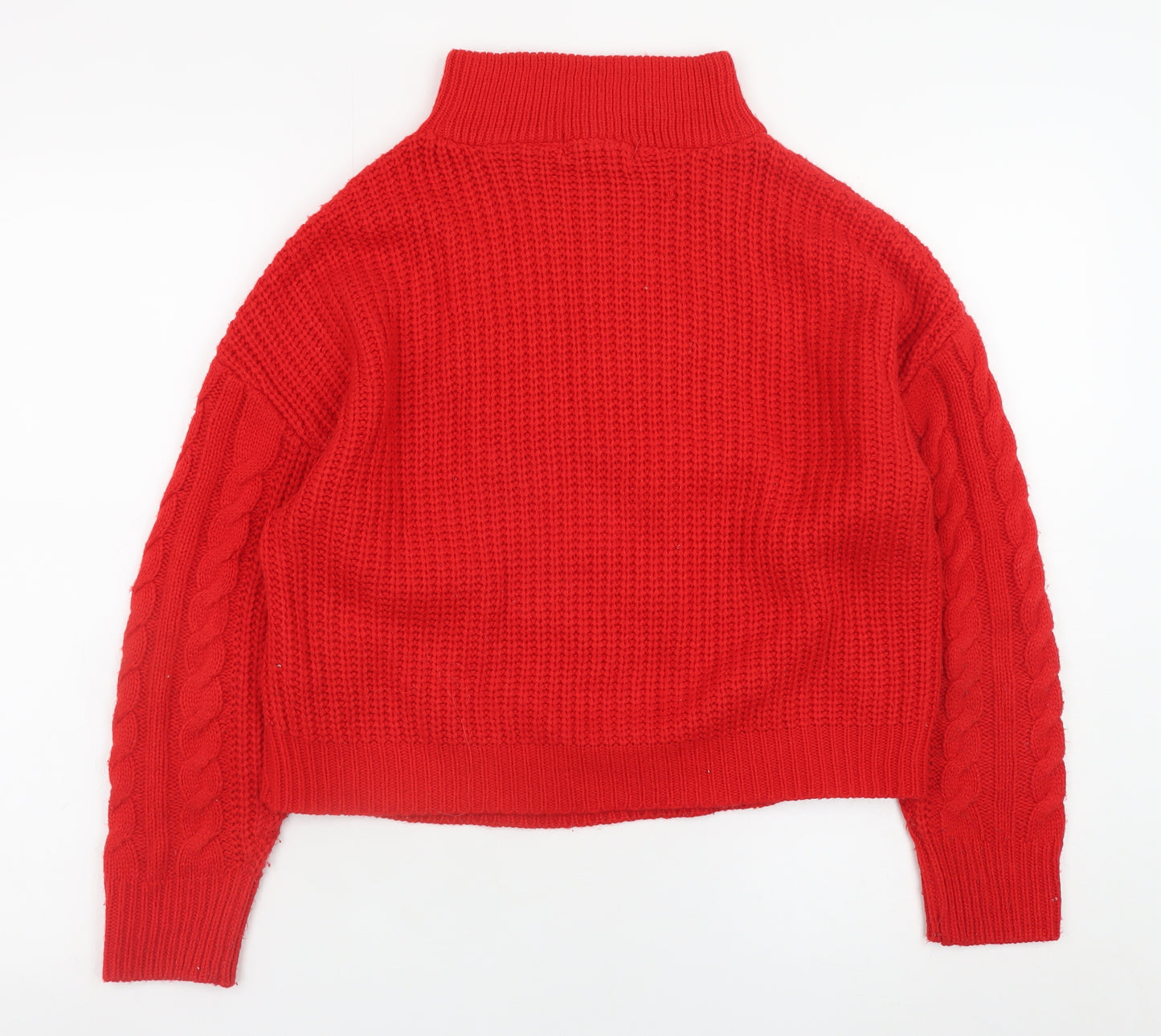 Brave Soul Women's Red Cable-Knit High Neck Zip Jumper Size 12