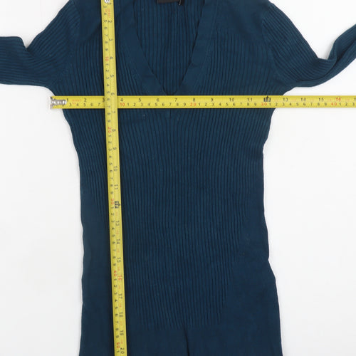 Editor's Cut Women's Blue V-Neck Ribbed Long Sleeve Pullover Jumper Size 6