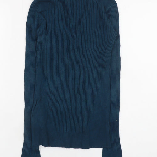 Editor's Cut Women's Blue V-Neck Ribbed Long Sleeve Pullover Jumper Size 6