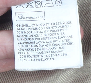 H&M Women Beige Wool Blend Biker Jacket Size 8 with Fur Collar