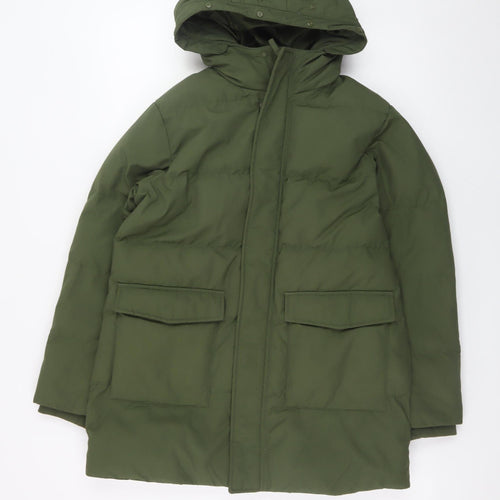 Uniqlo Boys Green 11-12 Years Hooded Puffer Jacket Winter Coat