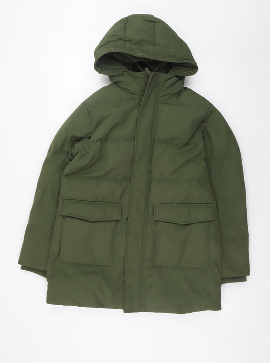 Uniqlo Boys Green 11-12 Years Hooded Puffer Jacket Winter Coat