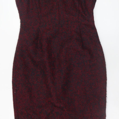 L.K. Bennett Women's Red Wool Blend Herringbone Sheath Dress Size 10
