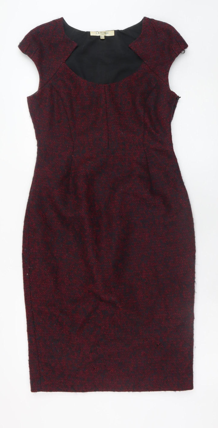 L.K. Bennett Women's Red Wool Blend Herringbone Sheath Dress Size 10