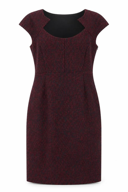 Front view of L.K. Bennett Women's Red Wool Blend Herringbone Sheath Dress, size 10