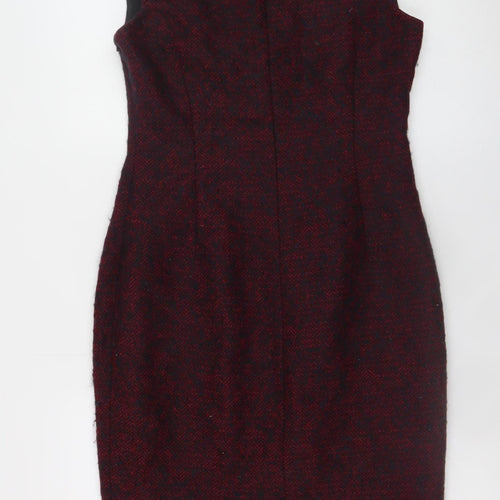 L.K. Bennett Women's Red Wool Blend Herringbone Sheath Dress Size 10