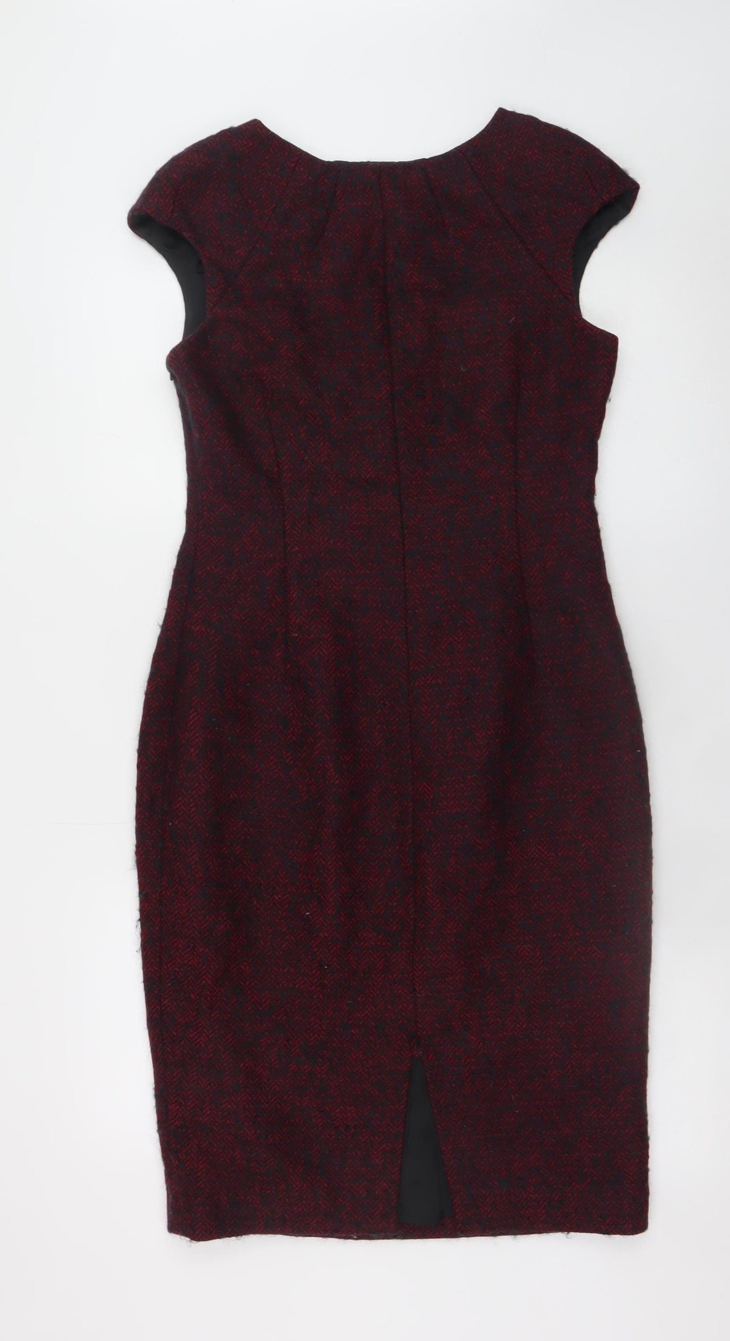 L.K. Bennett Women's Red Wool Blend Herringbone Sheath Dress Size 10