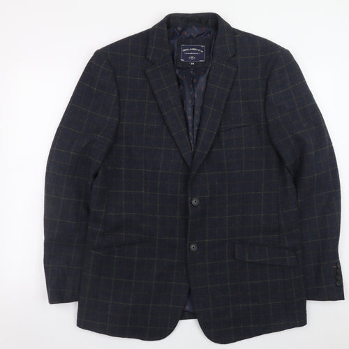 Tokyo Laundry Men's Blue Checked Wool Blend Blazer Size 44 Regular Fit