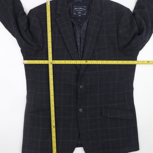 Tokyo Laundry Men's Blue Checked Wool Blend Blazer Size 44 Regular Fit