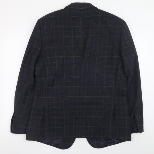 Tokyo Laundry Men's Blue Checked Wool Blend Blazer Size 44 Regular Fit