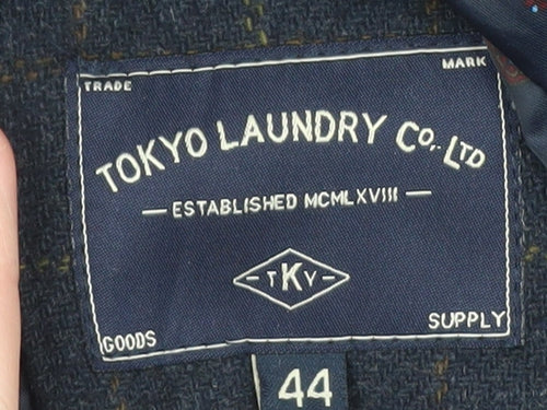 Tokyo Laundry Men's Blue Checked Wool Blend Blazer Size 44 Regular Fit