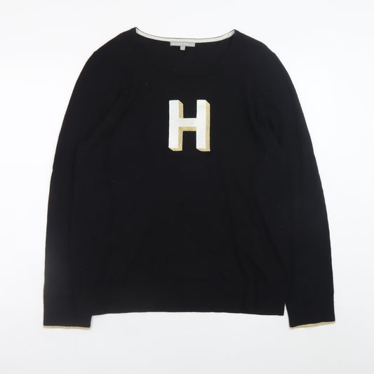 Oliver Bonas Womens Black L Crew Neck Pullover Jumper with Gold H