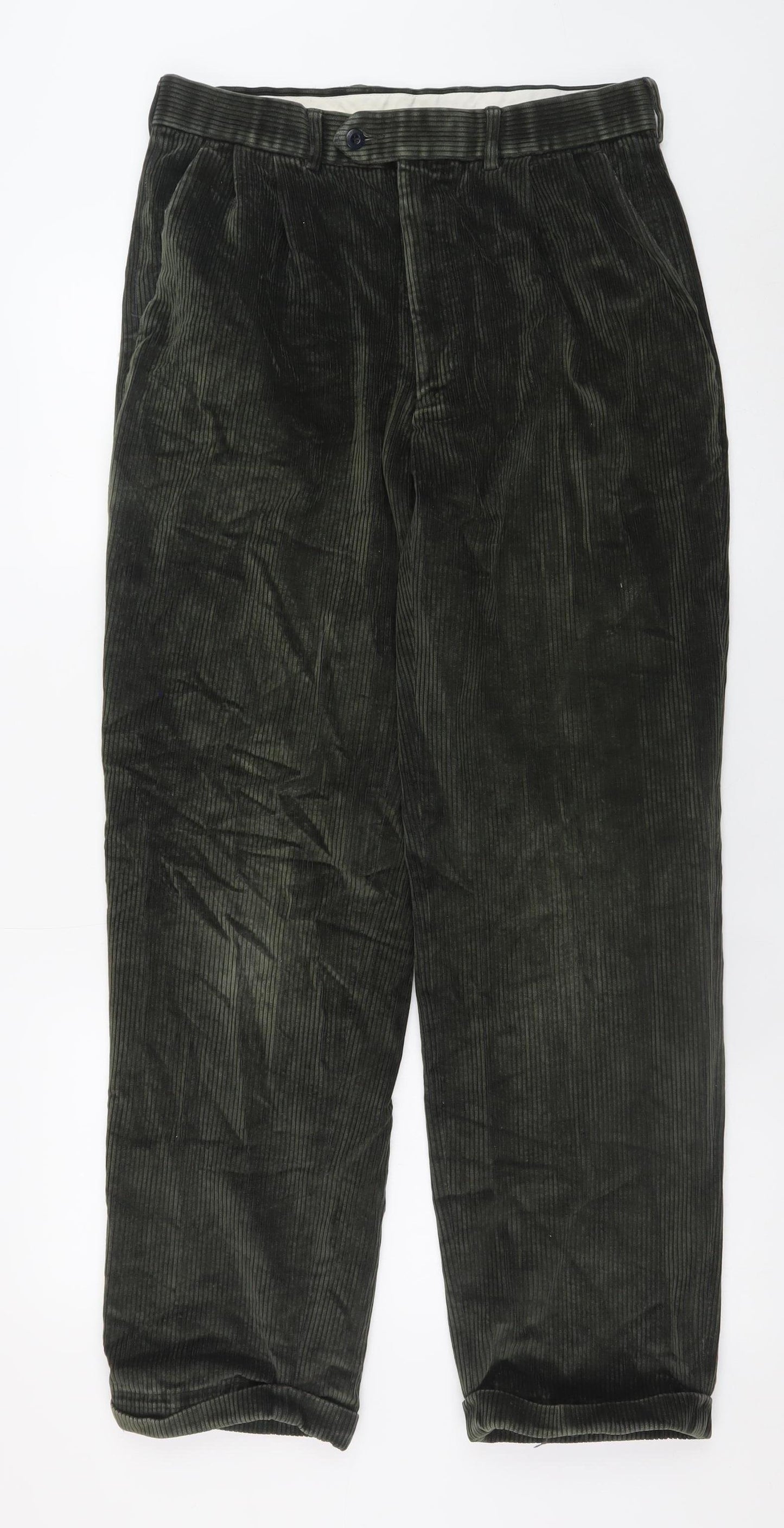 Marks and Spencer Men’s Green Corduroy Trousers 32W 33L Retro Style