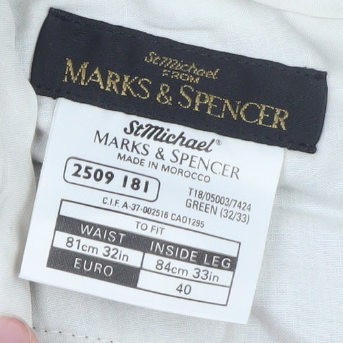 Marks and Spencer Men’s Green Corduroy Trousers 32W 33L Retro Style
