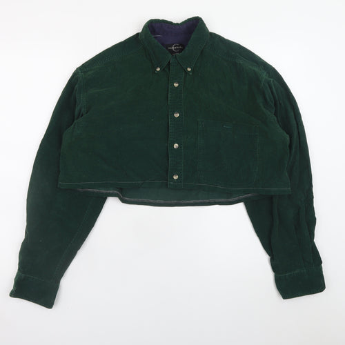 Consensus Women's Green Cropped Corduroy Button-Up Shirt M