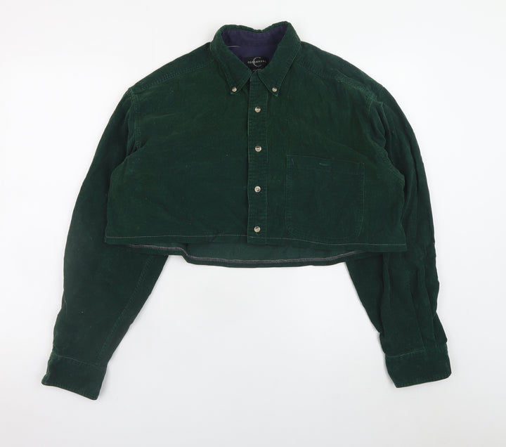 Consensus Women's Green Cropped Corduroy Button-Up Shirt M