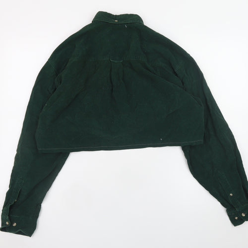 Consensus Women's Green Cropped Corduroy Button-Up Shirt M