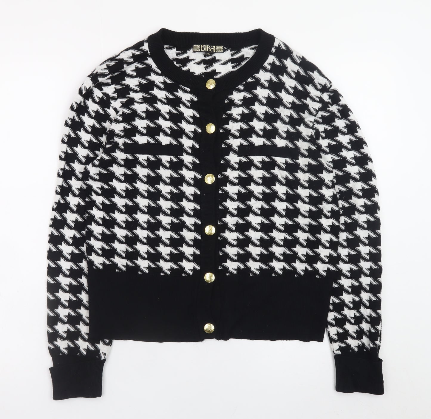 Biba Womens Black Houndstooth Knit Cardigan Medium
