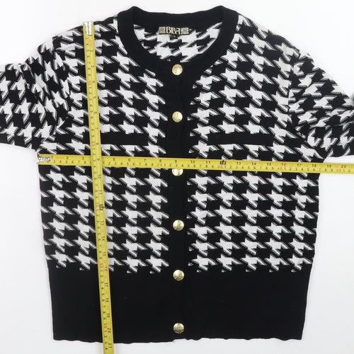 Biba Womens Black Houndstooth Knit Cardigan Medium