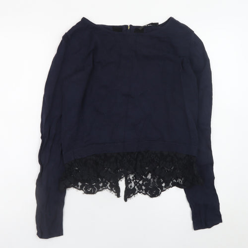 Coast Womens Blue Lace Hem Jumper Small Elegant Long Sleeve Knit