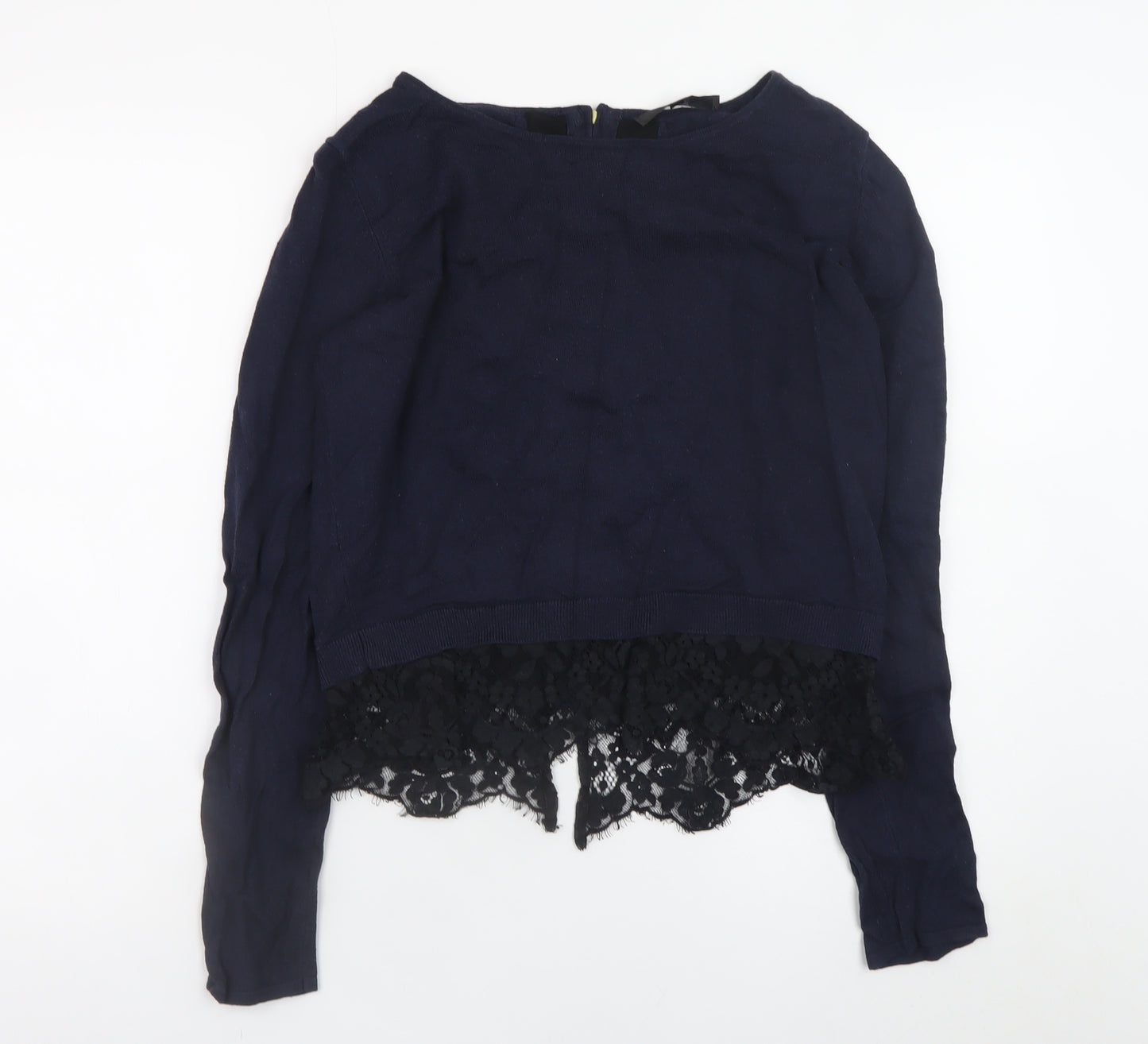 Coast Womens Blue Lace Hem Jumper Small Elegant Long Sleeve Knit