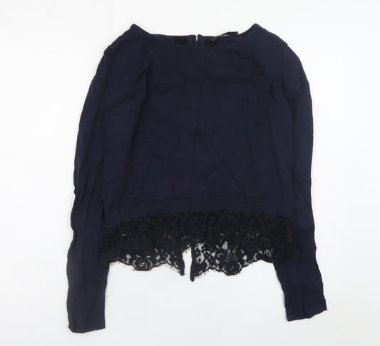 Coast Womens Blue Lace Hem Jumper Small Elegant Long Sleeve Knit