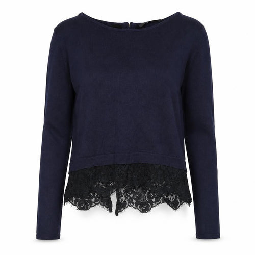 Coast Womens Blue Lace Hem Jumper Small Elegant Long Sleeve Knit
