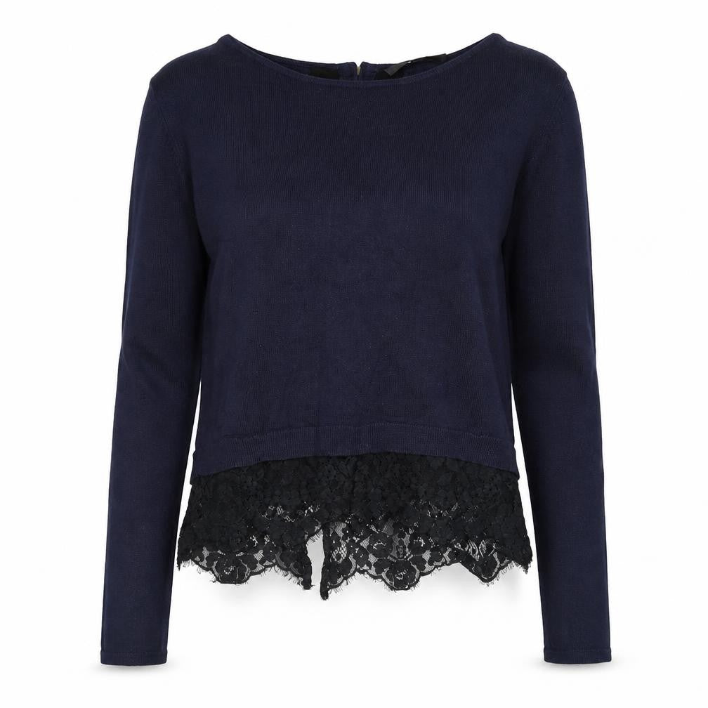 Coast Womens Blue Lace Hem Jumper Small Elegant Long Sleeve Knit