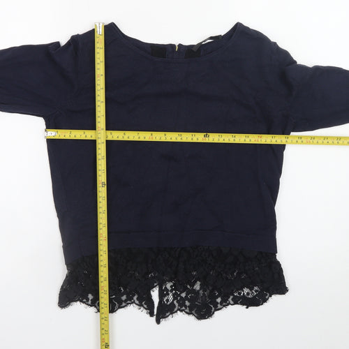 Coast Womens Blue Lace Hem Jumper Small Elegant Long Sleeve Knit