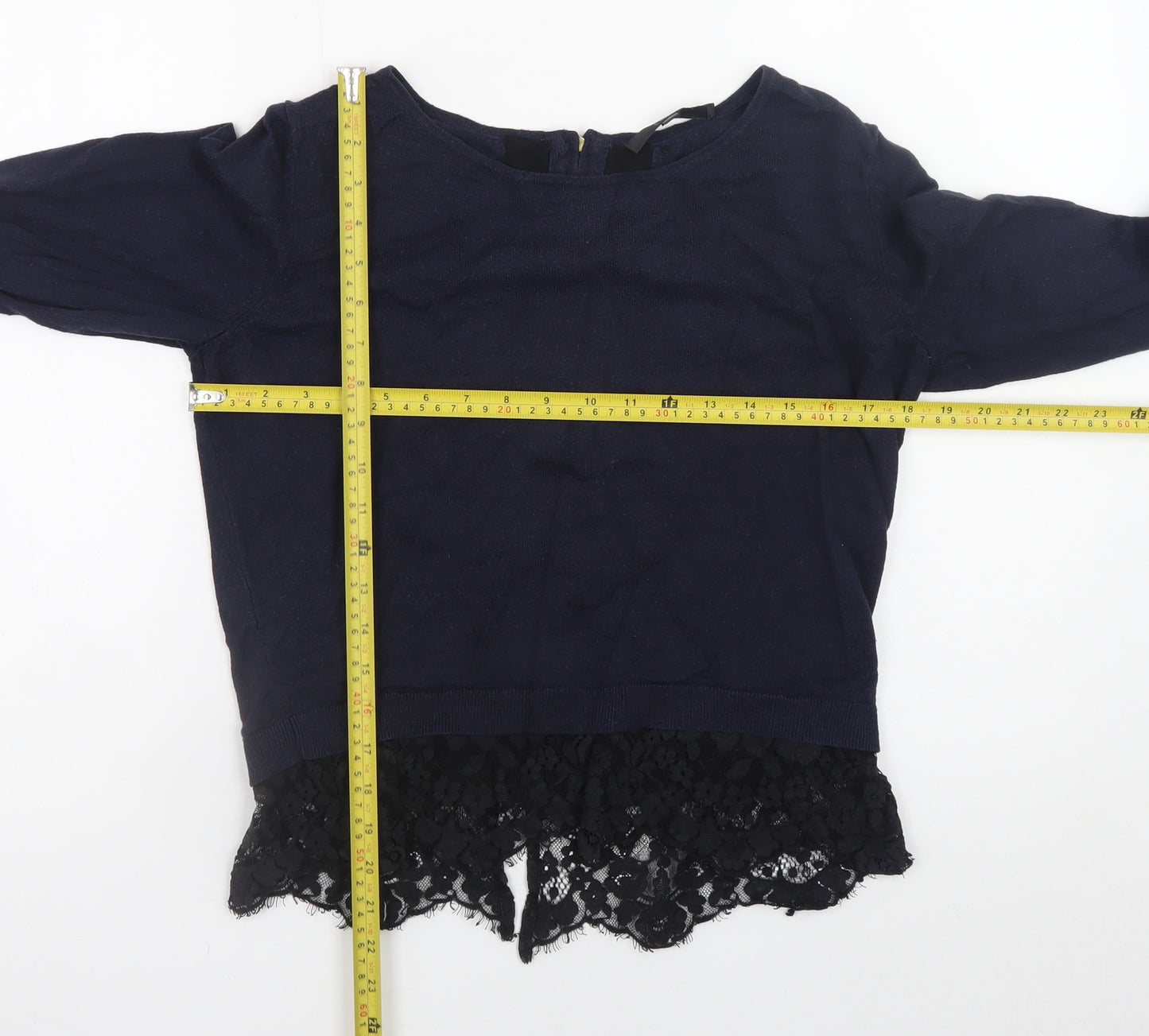 Coast Womens Blue Lace Hem Jumper Small Elegant Long Sleeve Knit