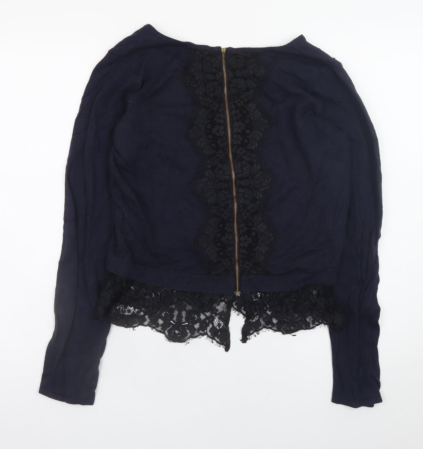 Coast Womens Blue Lace Hem Jumper Small Elegant Long Sleeve Knit