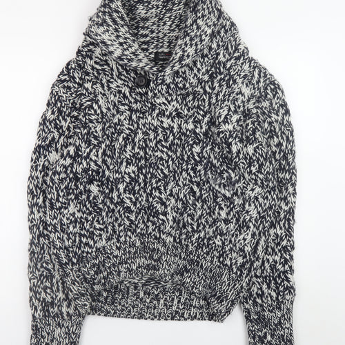Zara Man Men's Grey Chunky-Knit Shawl Collar Pullover Jumper Size L