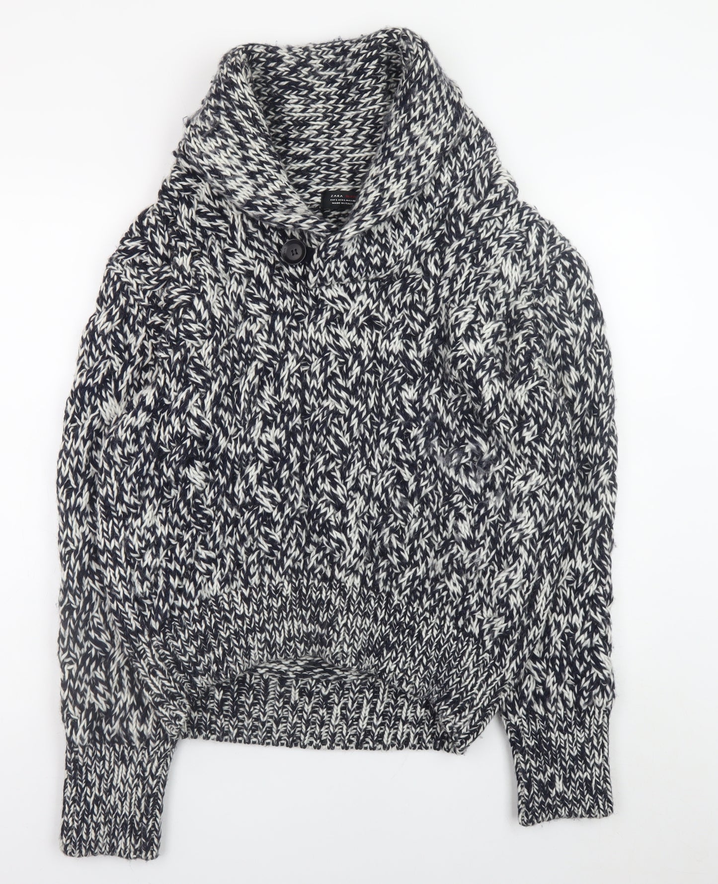 Zara Man Men's Grey Chunky-Knit Shawl Collar Pullover Jumper Size L