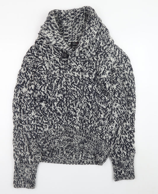 Zara Man Men's Grey Chunky-Knit Shawl Collar Pullover Jumper Size L