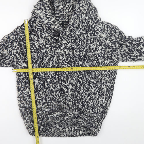Zara Man Men's Grey Chunky-Knit Shawl Collar Pullover Jumper Size L