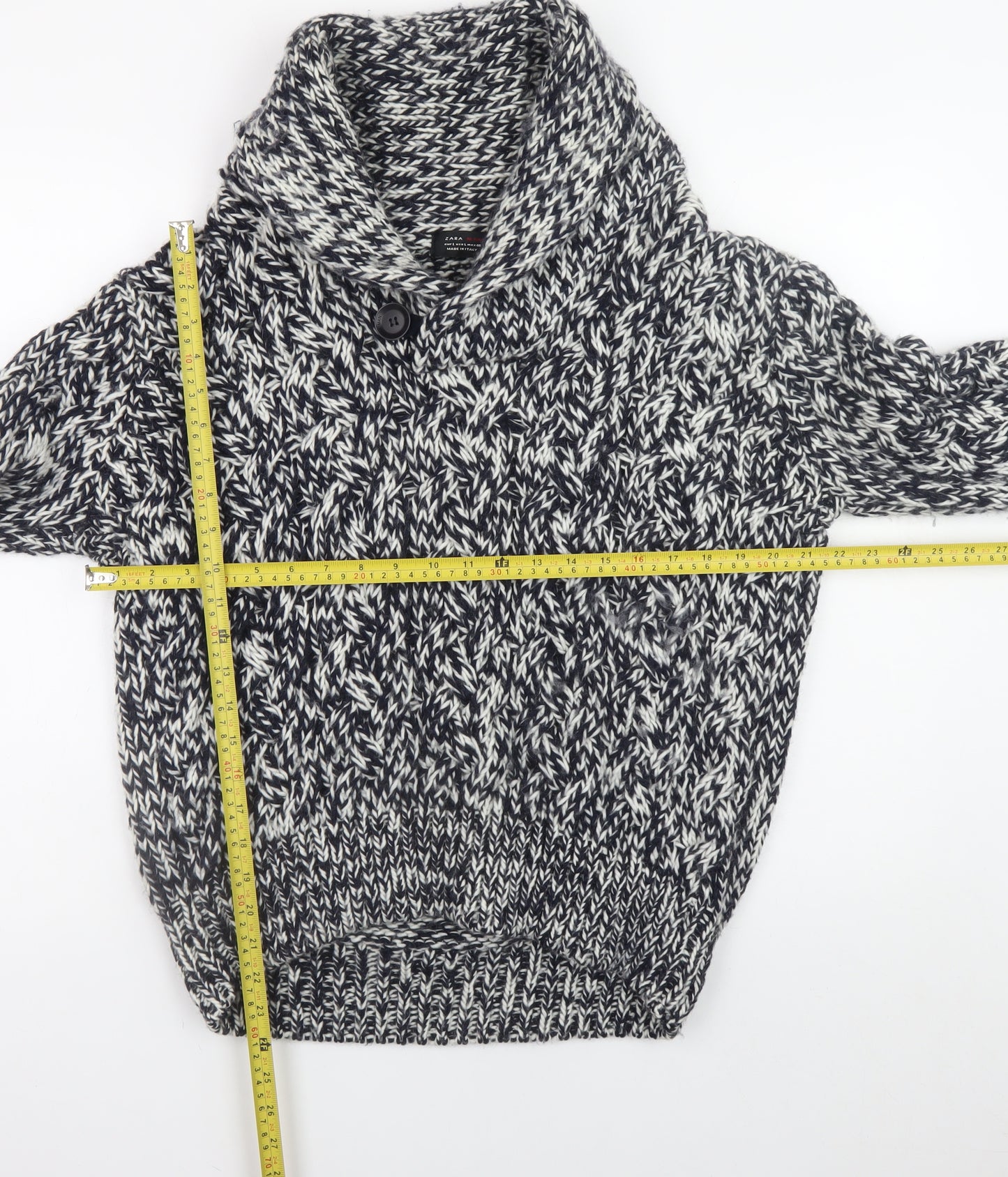 Zara Man Men's Grey Chunky-Knit Shawl Collar Pullover Jumper Size L