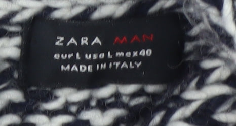 Zara Man Men's Grey Chunky-Knit Shawl Collar Pullover Jumper Size L