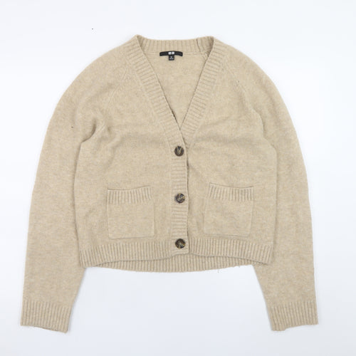 Uniqlo Womens Beige Wool Blend V-Neck Cardigan XS