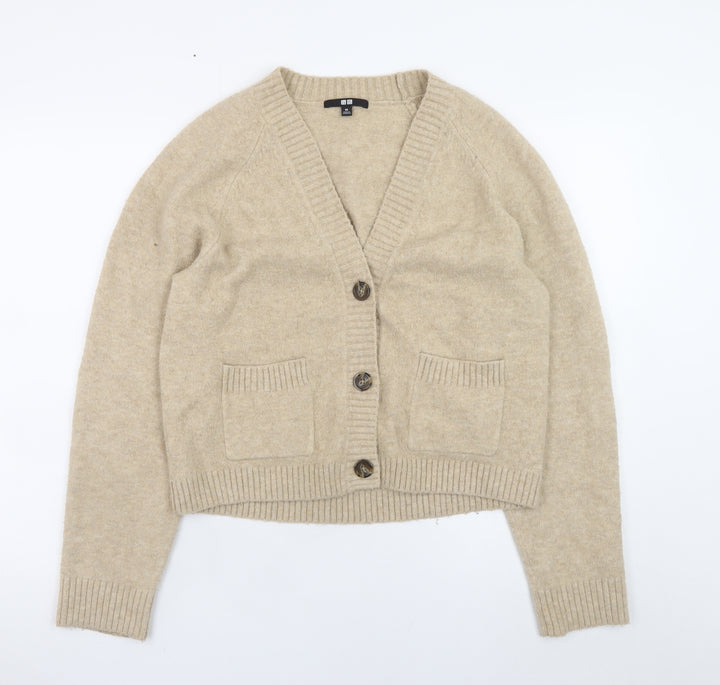 Uniqlo Womens Beige Wool Blend V-Neck Cardigan XS