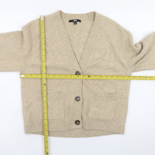 Uniqlo Womens Beige Wool Blend V-Neck Cardigan XS