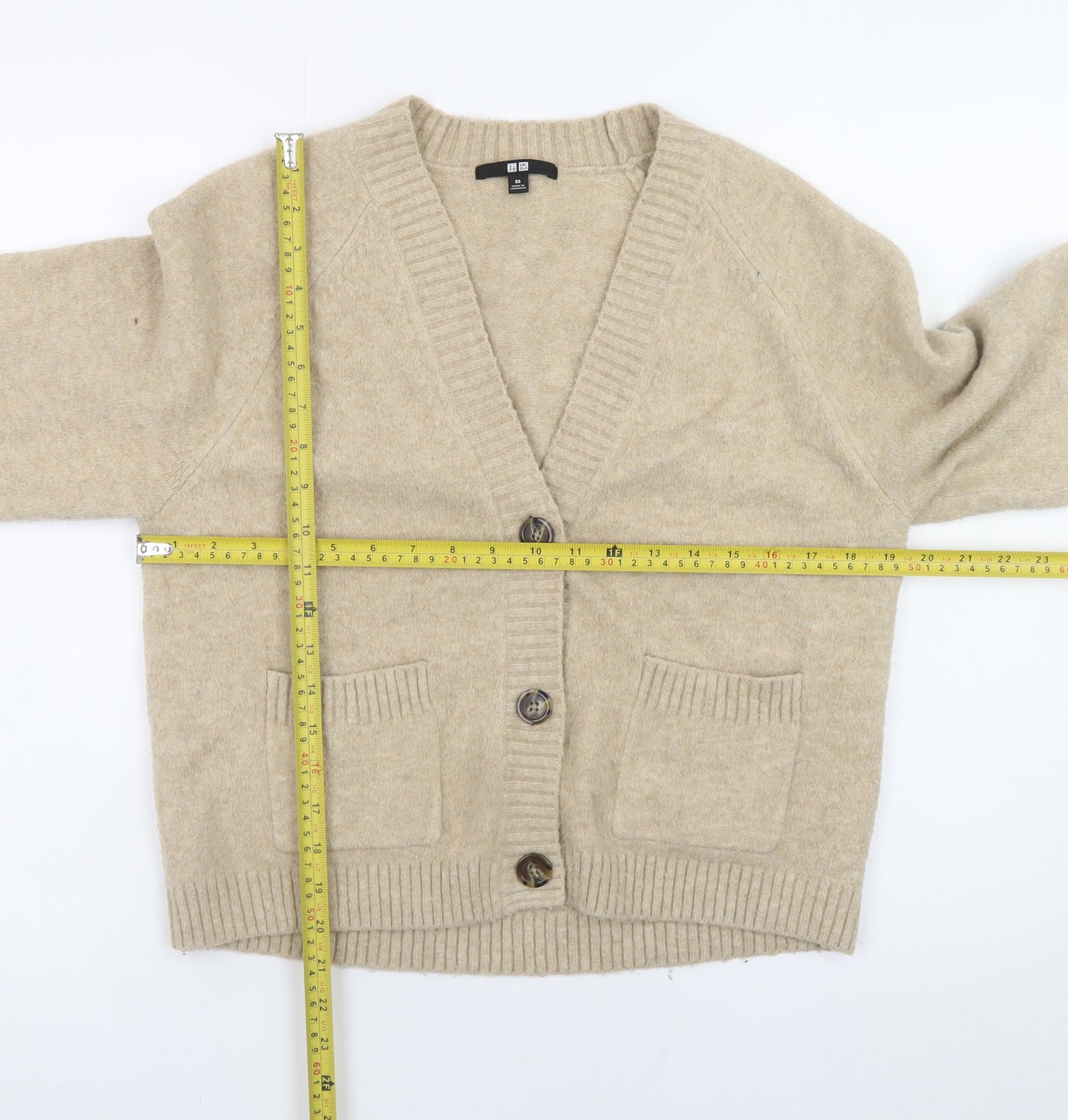 Uniqlo Womens Beige Wool Blend V-Neck Cardigan XS