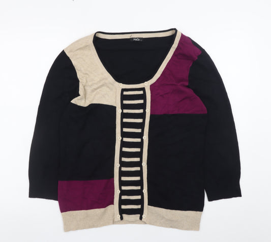 M&Co Women’s Black Colour Block Cardigan L Scoop Neck Knit