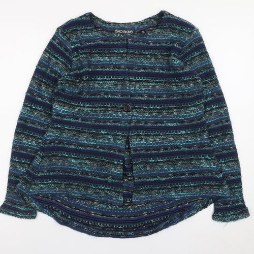 Sno Skins Women's Blue Striped Wool Blend Cardigan XS