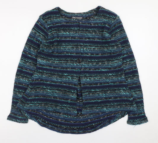 Sno Skins Women's Blue Striped Wool Blend Cardigan XS
