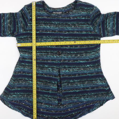 Sno Skins Women's Blue Striped Wool Blend Cardigan XS