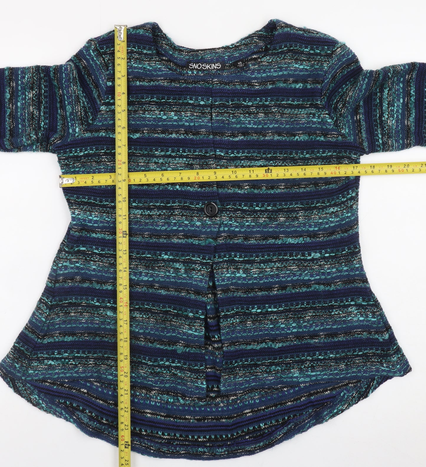 Sno Skins Women's Blue Striped Wool Blend Cardigan XS