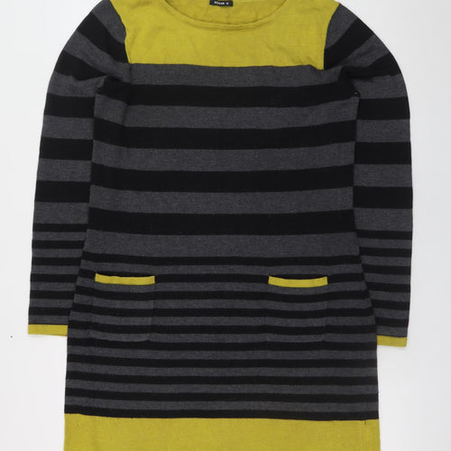 Roman Women’s Black Grey Yellow Striped Shift Knit Dress Size 16